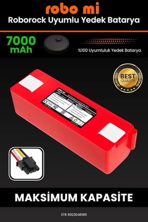 robo mi Robot Süpürge Bataryası, Roborock S7 İle Uyumlu 7000mAh, Yedek Pil, Kırmızı