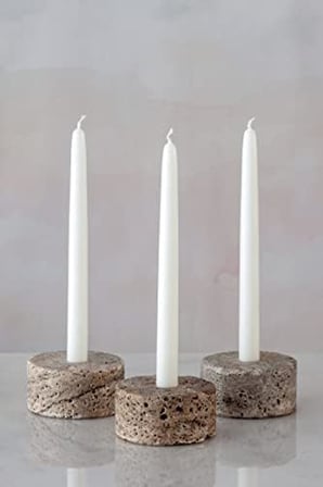 Doğal Traverten Mermer Şamdan Mumluk 3lü Set Silver Dark