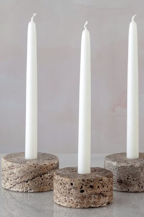 Doğal Traverten Mermer Şamdan Mumluk 3lü Set Silver Dark
