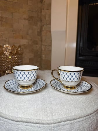 Mavi Desenli Gold Detaylı Porselen Kahve Fincanı Takımı – 2 Kişilik