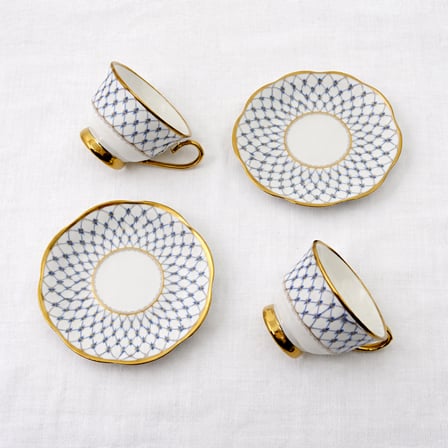 Mavi Desenli Gold Detaylı Porselen Kahve Fincanı Takımı – 2 Kişilik