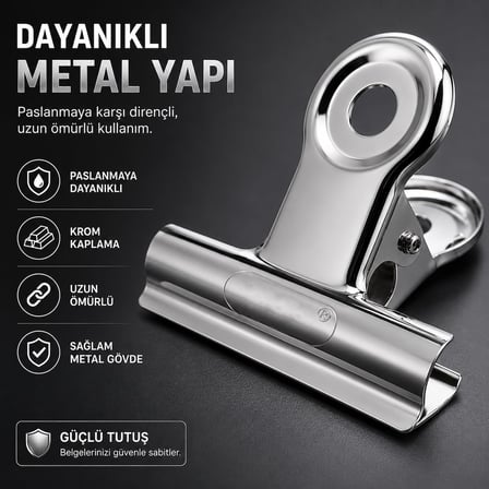 Metal Kıskaç Klips 64mm 12 Adet Paslanmaz Çelik Büyük Kağıt Klipsi, Evrak Fotoğraf Not Tutucu Çok Amaçlı Ofis Kırtasiye Klipsi Yaylı Kıskaç CZ-11