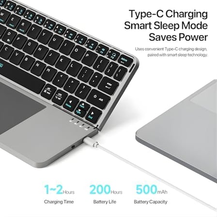 Katlanabilir Türkçe Q Kablosuz Klavye, Tablet Telefon Standlı, Geniş Touchpad, Çoklu Cihaz Bağlantı, Scissor Tuş, 500mAh, Tablet Telefon Laptop Uyumlu Klavye, Siyah (iBOX11)