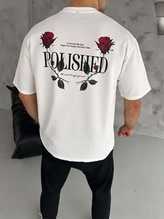 Modi Green Unisex Bisiklet Yaka Baskılı Oversize T-Shirt - Beyaz
