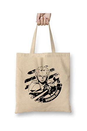 One Piece Roronoa Zoro Beyaz Bez Çanta Uzun Saplı Alışveriş Çantası Plaj Çantası