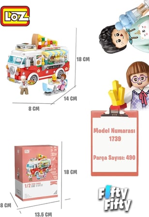 Loz Mini Block Serisi Food Truck/pizza Kamyonu -LZ1739 (490 Parça) Oyuncak Yapım Seti