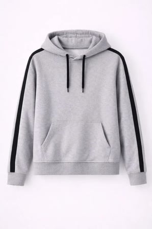 Modi Green Erkek Şeritli Kapüşonlu Sweatshirt Oversize 3 Iplik Pamuklu - Gri