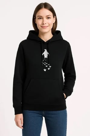 Modi Green Nihilist Penguen Temalı Oversize Kapüşonlu Sweatshirt - Siyah