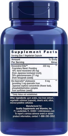 Optimized Resveratrol Elite, Trans-resveratrol, quercetin, Healthy Aging, Heart Health, Brain Health, oxidative Stress 60 Kapsül