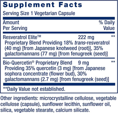 Optimized Resveratrol Elite, Trans-resveratrol, quercetin, Healthy Aging, Heart Health, Brain Health, oxidative Stress 60 Kapsül