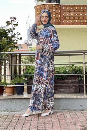 Modi A Pileli Desenli Elbise KİREMİT