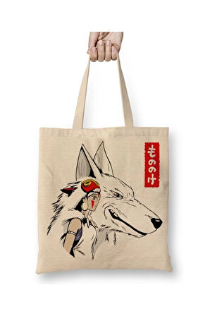 Princess Mononoke Beyaz Bez Çanta Uzun Saplı Alışveriş Çantası Plaj Çantası