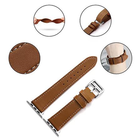 Polham Apple Watch 7-8 İle Uyumlu 41mm Retro Tasarımlı Deri Kordon, Ultra Sağlam Kilitli Kayış