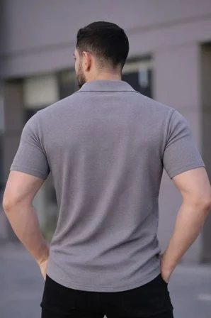 Modi Green Erkek Waffle Kumaş Kısa Kollu Düğmeli Açık Yaka Regular Fit Gömlek - Gri
