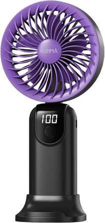 Auhma AUFN19 5 Kademeli Güçlü El Fanı Mini Fan – Şarjlı Taşınabilir Mini Vantilatör, Dijital Ekranlı, Sessiz Çalışma, Uzun Pil Ömrü, Masaüstü &amp; El Tipi Kullanım (Siyah)