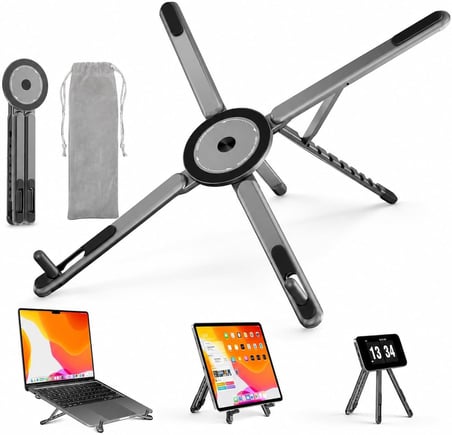 Dizüstü Bilgisayar Macbook Stand Magsafe İle Uyumlu Telefon Standı Manyetik Tripot 4in1 Portatif Kılıflı Alüminyum Portatif Bilgisayar Telefon Tablet İle Uyumlu Stand