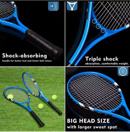 Muba 7li SET 27 İnç Yetişkin Tenis Raketi Seti 2 Raket 2 Çanta 3 Top L2 Grip 68 cm Çok Renkli Tek Ebat