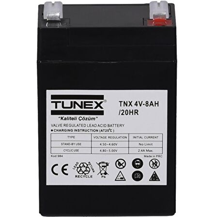 TUNEX 4V 8A 0,71 Kg Kuru Bakımsız Akü (70*47*101 Mm) TNX-4V8A