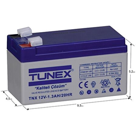 TUNEX 12V 1,3A 0,51 Kg Kuru Bakımsız Akü (97*43*53*59 Mm) TNX-12V1,3A