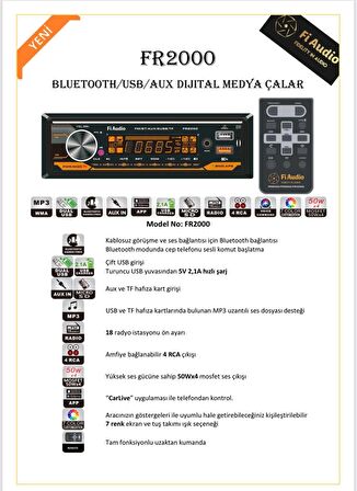 fi Audio FR2000 BLUETOOTH/USB/AUX DİJİTAL MEDYA ÇALAR OTO TEYP