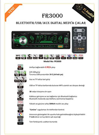 fi Audio FR3000 BLUETOOTH/USB/AUX DİJİTAL MEDYA ÇALAR OTO TEYP