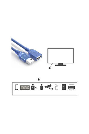 Rose Usb Uzatma Kablosu 10 Metre Uzatıcı Dişi Erkek Filtreli Mavi 10Mt