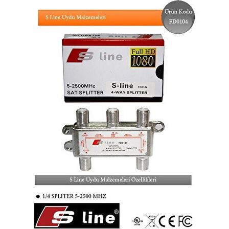 S-Line S- FD0104 Splıtter 1/4 Uydu Dağıtıcı-Çoğaltıcı 5-2500MHZ Uydu Dağıtıcı 1/4 Splıtter