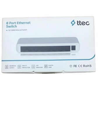 Ttec 08100SW 8 Portlu, 10/100 Fast Ethernet, Tak Çalıştır Switch