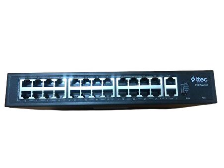 Ttec 26300PG, 24 Portlu, 10/100/ Fast Ethernet , 2 Gigabit Uplink, 24 Port PoE + 300W