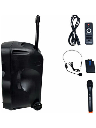 Electromaster 38CM Portatif Taşınabilir Mikrofonlu Amfili Seyyar Ses Sistemi+ Karaoke