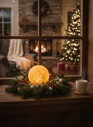 Christmas Serisi Kartopu Mumluk - Dekoratif Aydınlatma - Ev Dekorasyon - Dekoratif Beyaz Mumluk (Beyaz)