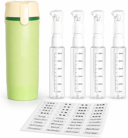 Busstier 4'ü 1 Arada Seyahat Pompalı Şişe Seti, 4 x 30 ml Doldurulabilir Kozmetik ve Kişisel Bakım Seyahat Kabı, Etiketli, Uçak Kabin Bagajına Uygun, Asorti Renk