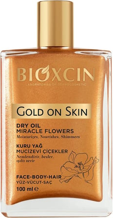 Gold On Skin Kuru Yağ – Yasemin, Manolya, Hanımeli, Kalendula ve Hindistan Cevizi Yağları İçeren Işıltı Veren Nemlendirici – 100 ml – Tüm Cilt Tipleri İçin