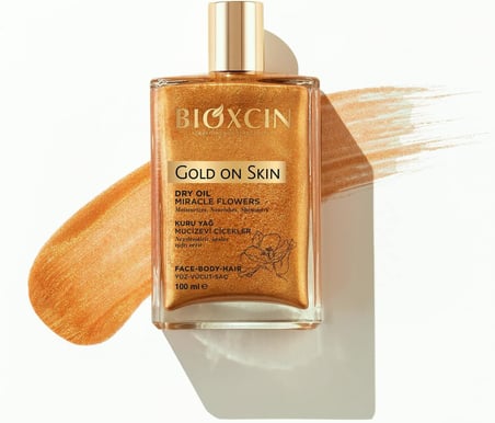 Gold On Skin Kuru Yağ – Yasemin, Manolya, Hanımeli, Kalendula ve Hindistan Cevizi Yağları İçeren Işıltı Veren Nemlendirici – 100 ml – Tüm Cilt Tipleri İçin