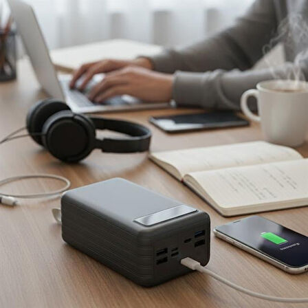 Powerway TX80 80.000Mah Kablolu Dijital Göstergeli Gerçek Fener Işıklı Kamp Siyah Powerbank