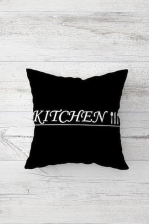 Kitchen Ve Yapraklı Gizli Fermuarlı Kırlent Kılıfı Koltuk Yastık Kılıfı Takım(4adet), Beyaz-Siyah 45 x 45