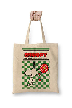 Snoopy Lown Shop Beyaz Bez Çanta Uzun Saplı Alışveriş Çantası Plaj Çantası