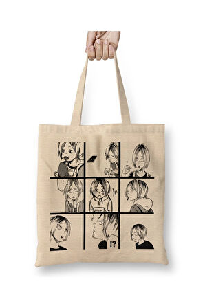 Haikyuu Kenma Beyaz Bez Çanta Uzun Saplı Alışveriş Çantası Plaj Çantası