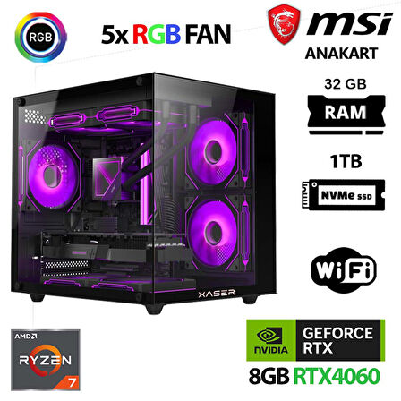 Xaser Cube X50 Ryzen 7 5700x 32GB Ram 1TB M.2 NVMe SSD 8GB RTX4060 Masaüstü Oyuncu Bilgisayarı