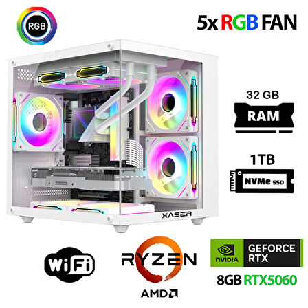 Xaser Eco X260 Ryzen 5 5600 32GB Ram 1TB M.2 NVMe SSD 8GB RTX5060 Oyuncu Masaüstü Bilgisayarı