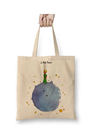 Küçük Prens Le Petit Prince Beyaz Bez Çanta Uzun Saplı Alışveriş Çantası Plaj Çantası