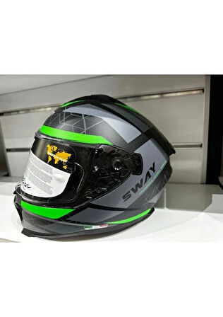 Sway Kask SW-865 Mat Grey/green Güneş Gözlüklü