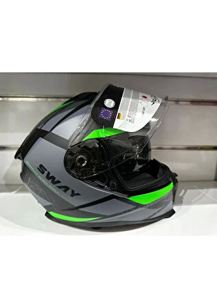 Sway Kask SW-865 Mat Grey/green Güneş Gözlüklü
