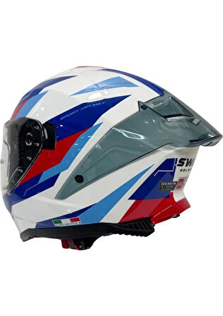 Sway Kask Sway Sw 865 Tıtan White Blue Red Güneş Gözlüklü