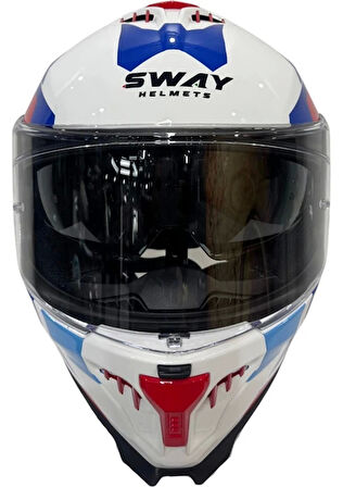 Sway Kask Sway Sw 865 Tıtan White Blue Red Güneş Gözlüklü