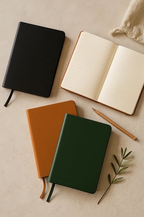 Defter, Noktalı Defter, Termo Deri Kapaklı Noktalı Defter, 128 Yaprak A5 Defter, Ofis ve Kırtasiye, Plan, Notebook (Yeşil)