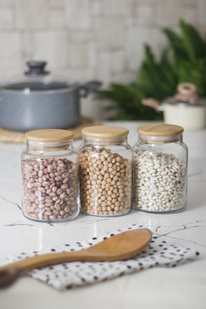 3 Lü Set Bambu Kapaklı Cam Kavanoz & Erzak Saklama Kabı 800 ml Orta Boy (Vakum Kapak)