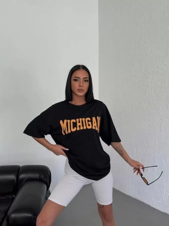 Modi Green Unisex Bisiklet Yaka Baskılı Oversize T-Shirt - Beyaz
