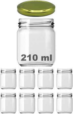 8 Adet 210 ml Metal Gold Altın Konserve Kapaklı Mama Yoğurt Saklama 210 Cc Şeffaf Cam Kavanoz