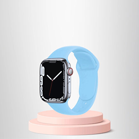 Apple Watch 38 40 41mm/S A Kalite Kordon Kayış Bileklik Klasik Kaliteli Silikon Kordon AÇIK MAVİ